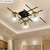 Minimalistic 3 - Head Semi - Flush Ceiling Light With Clear/Smoke Gray Glass For Bedroom