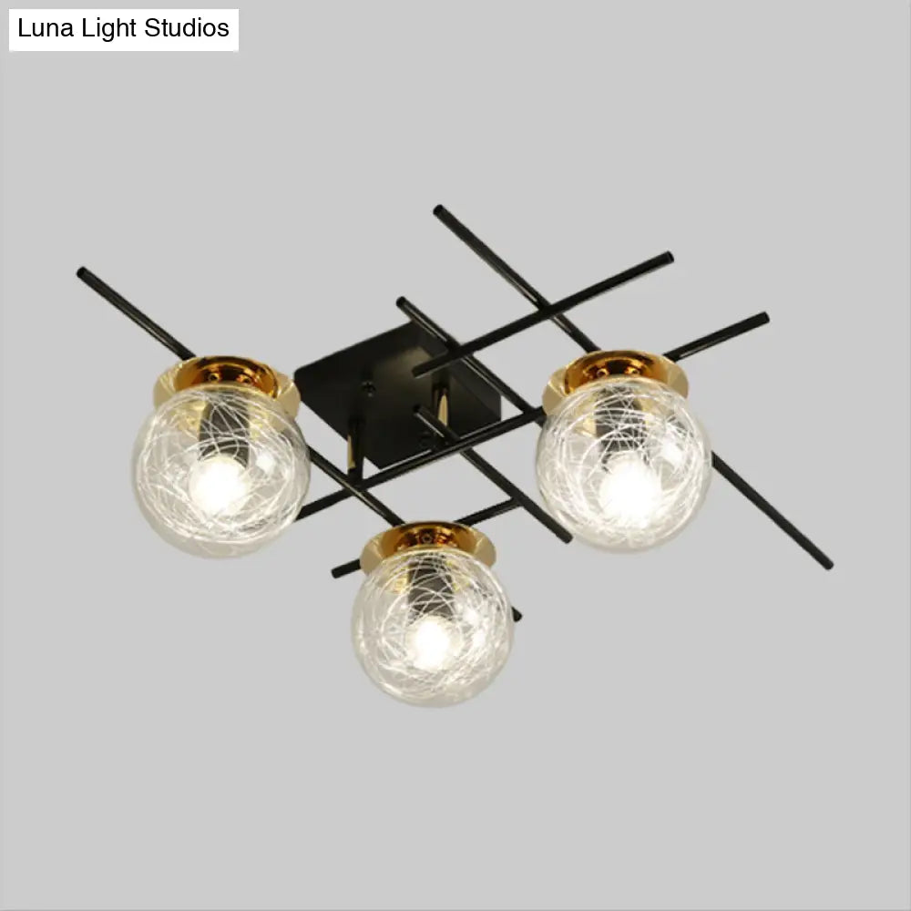 Minimalistic 3 - Head Semi - Flush Ceiling Light With Clear/Smoke Gray Glass For Bedroom