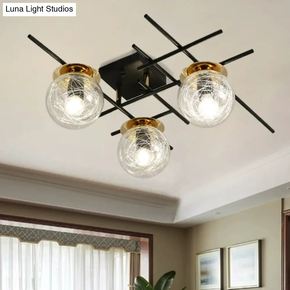 Minimalistic 3-Head Semi-Flush Ceiling Light With Clear/Smoke Gray Glass For Bedroom Clear