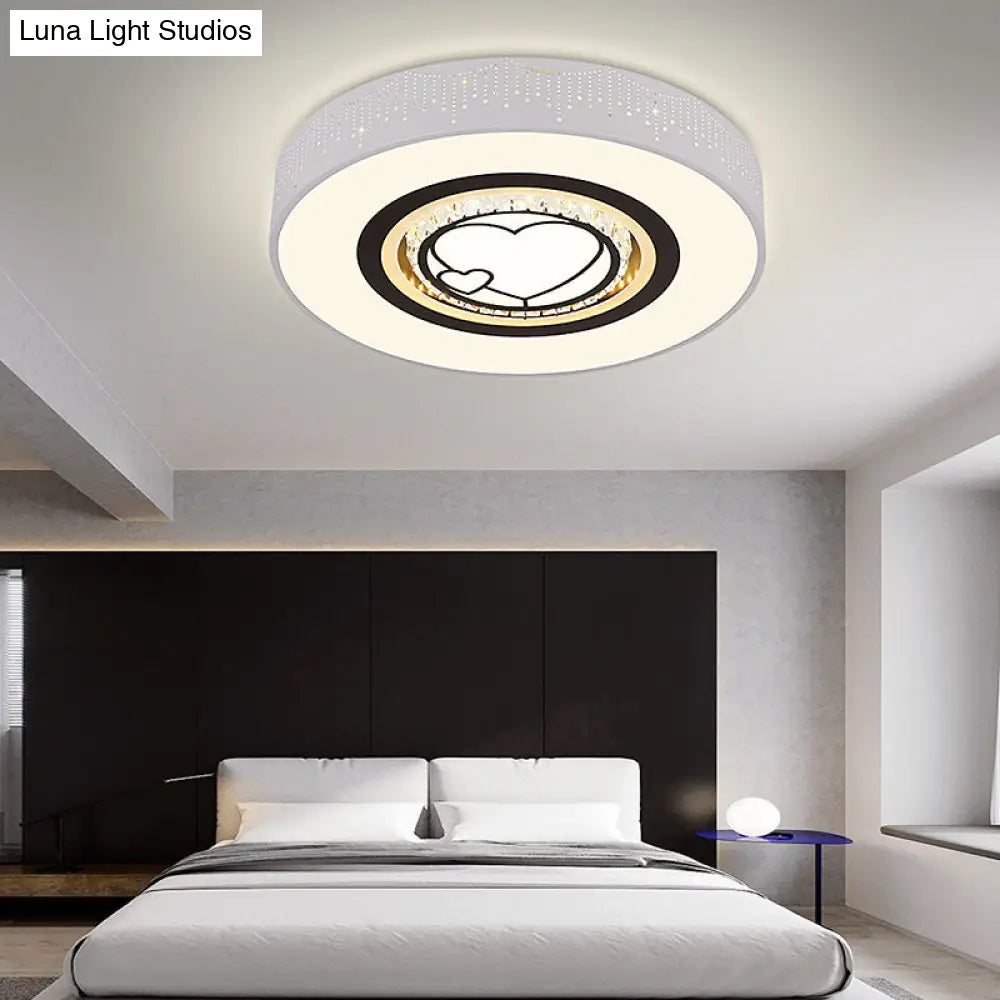Minimalistic Acrylic Flush Mount Led Ceiling Light For White Bedroom With Crystal Drops & Choice Of