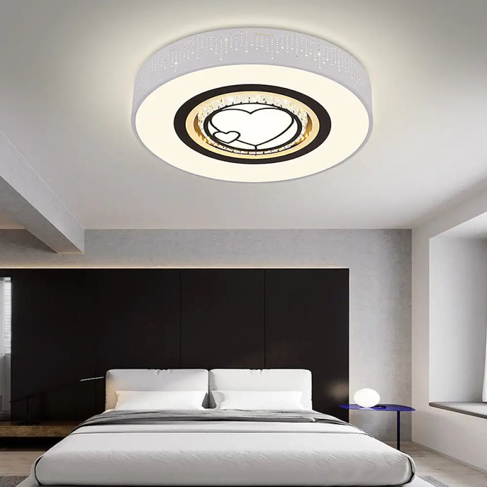 Minimalistic Acrylic Flush Mount Led Ceiling Light For White Bedroom With Crystal Drops & Choice Of
