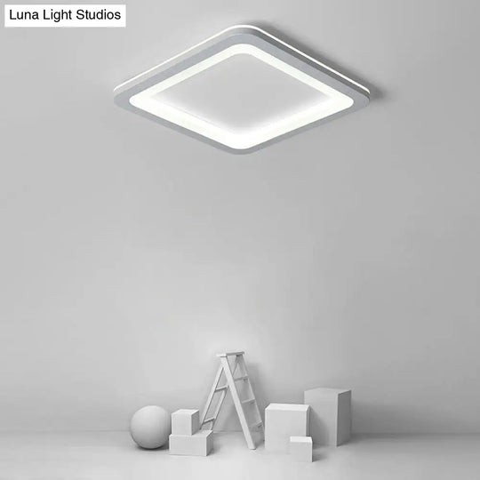 Minimalistic Acrylic Led Ceiling Light: White Square Ultrathin Flush Mount Lamp For Bedroom