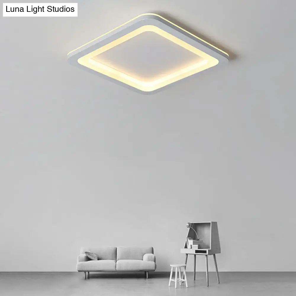 Minimalistic Acrylic Led Ceiling Light: White Square Ultrathin Flush Mount Lamp For Bedroom