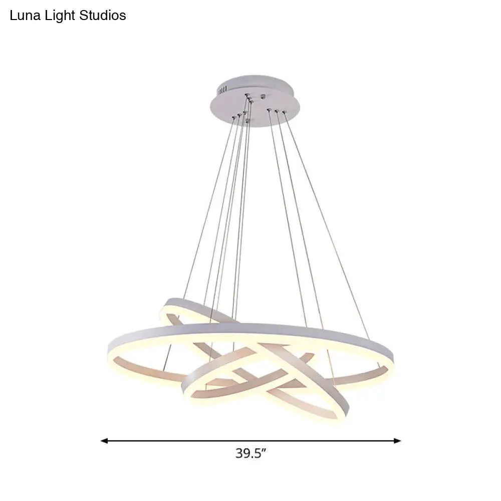 Minimalistic Led Chandelier Light Fixture - Small/Large 3-Ring Acrylic Drop Lamp In White