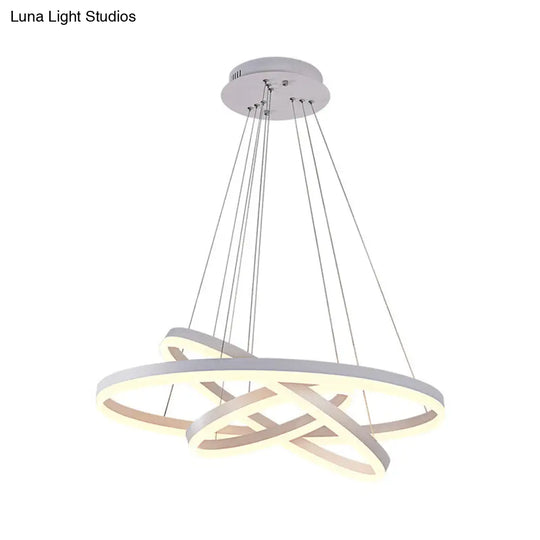 Minimalistic Led Chandelier Light Fixture - Small/Large 3-Ring Acrylic Drop Lamp In White