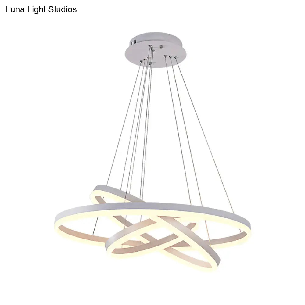 Minimalistic Acrylic Led Chandelier In White - Small/Large 3-Ring Restaurant Drop Lamp