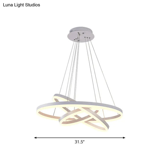 Minimalistic Led Chandelier Light Fixture - Small/Large 3-Ring Acrylic Drop Lamp In White