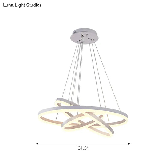 Minimalistic Acrylic Led Chandelier In White - Small/Large 3-Ring Restaurant Drop Lamp