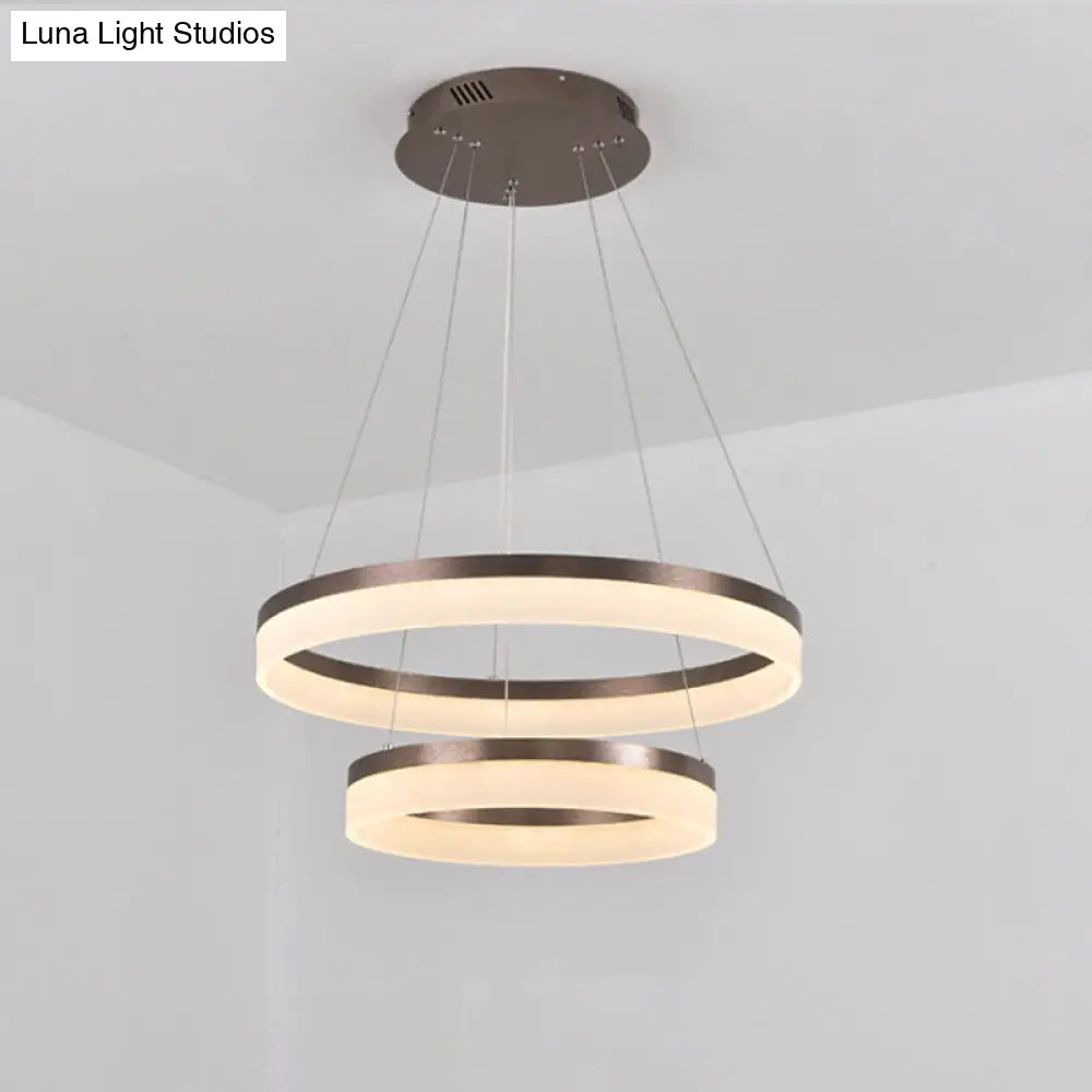 Minimalistic Brown Acrylic Led Pendant Light Kit For Bedroom - 1/2/3-Tier Circle Chandelier