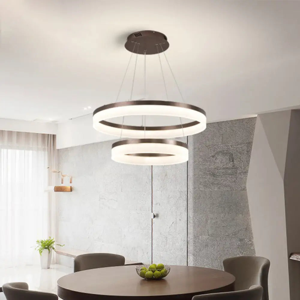 Minimalistic Acrylic Led Pendant Light Kit - Circle Chandelier In Brown For Bedroom Choose 1 To 3