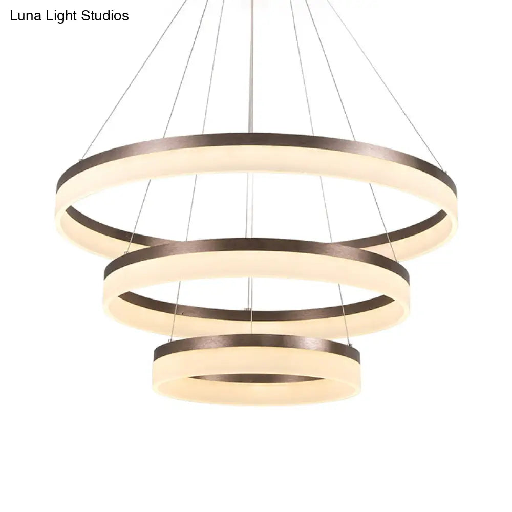 Minimalistic Acrylic Led Pendant Light Kit - Circle Chandelier In Brown For Bedroom Choose 1 To 3