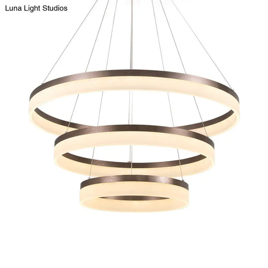 Minimalistic Acrylic Led Pendant Light Kit - Circle Chandelier In Brown For Bedroom Choose 1 To 3