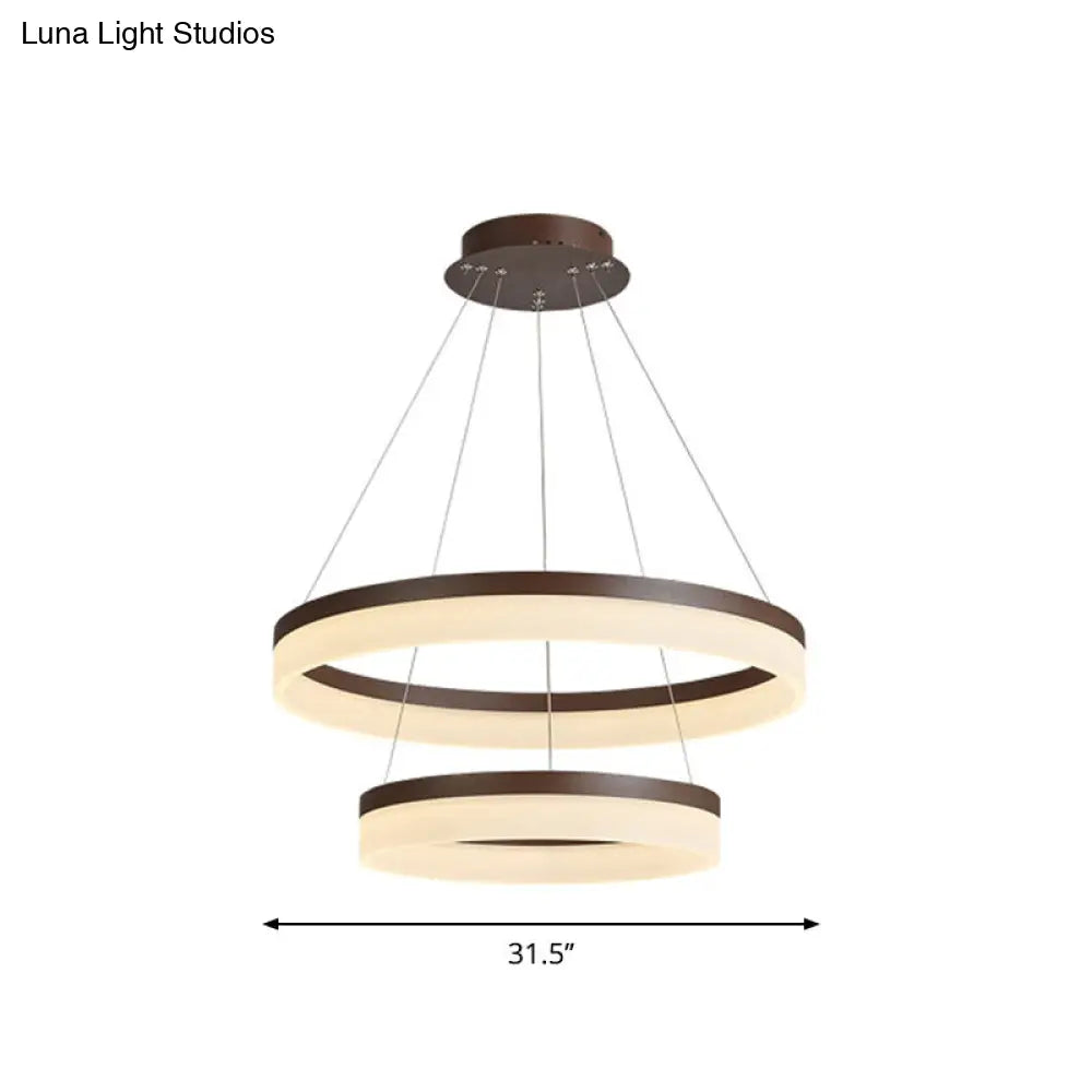 Minimalistic Brown Acrylic Led Pendant Light Kit For Bedroom - 1/2/3-Tier Circle Chandelier