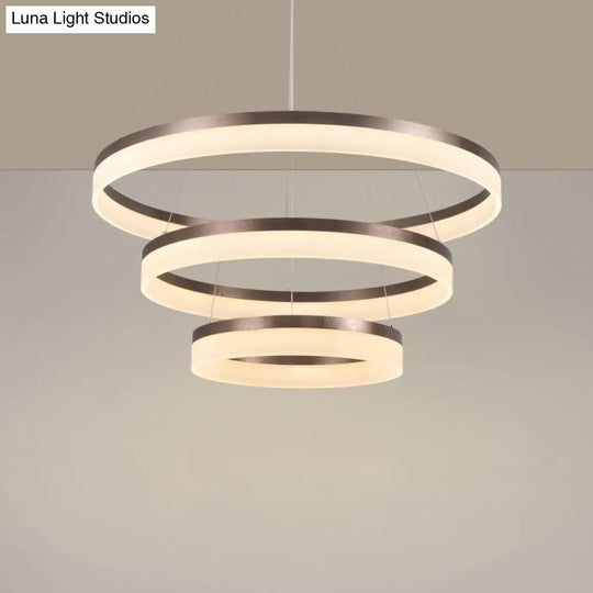 Minimalistic Acrylic Led Pendant Light Kit - Circle Chandelier In Brown For Bedroom Choose 1 To 3