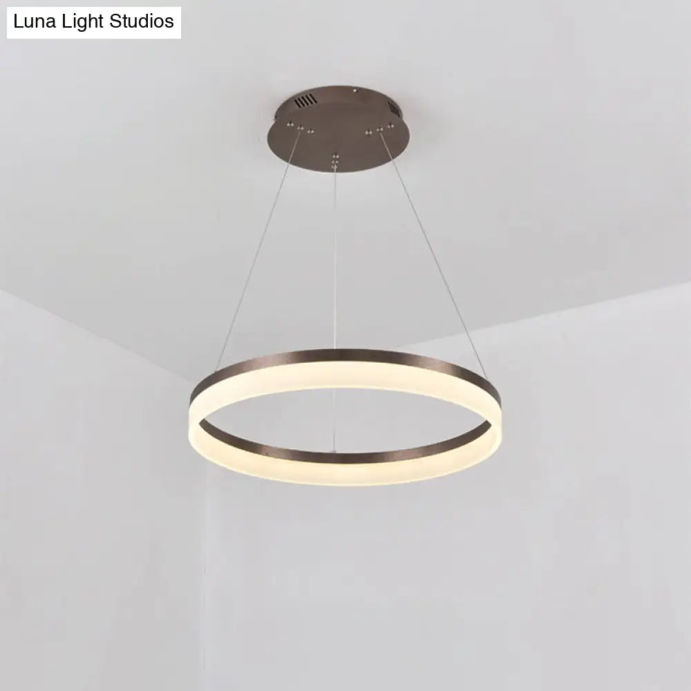 Minimalistic Acrylic Led Pendant Light Kit - Circle Chandelier In Brown For Bedroom Choose 1 To 3