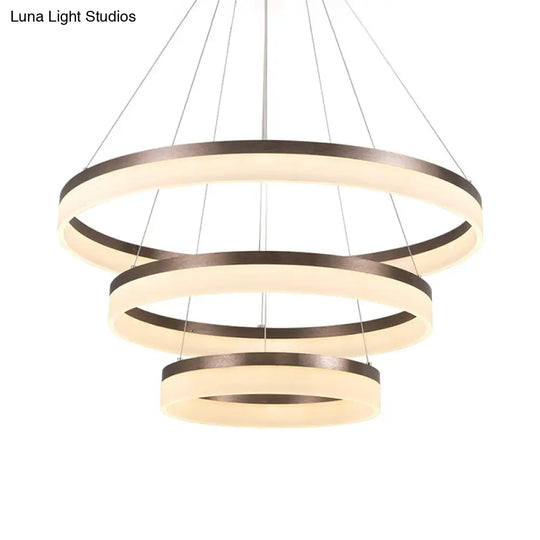 Minimalistic Brown Acrylic Led Pendant Light Kit For Bedroom - 1/2/3-Tier Circle Chandelier