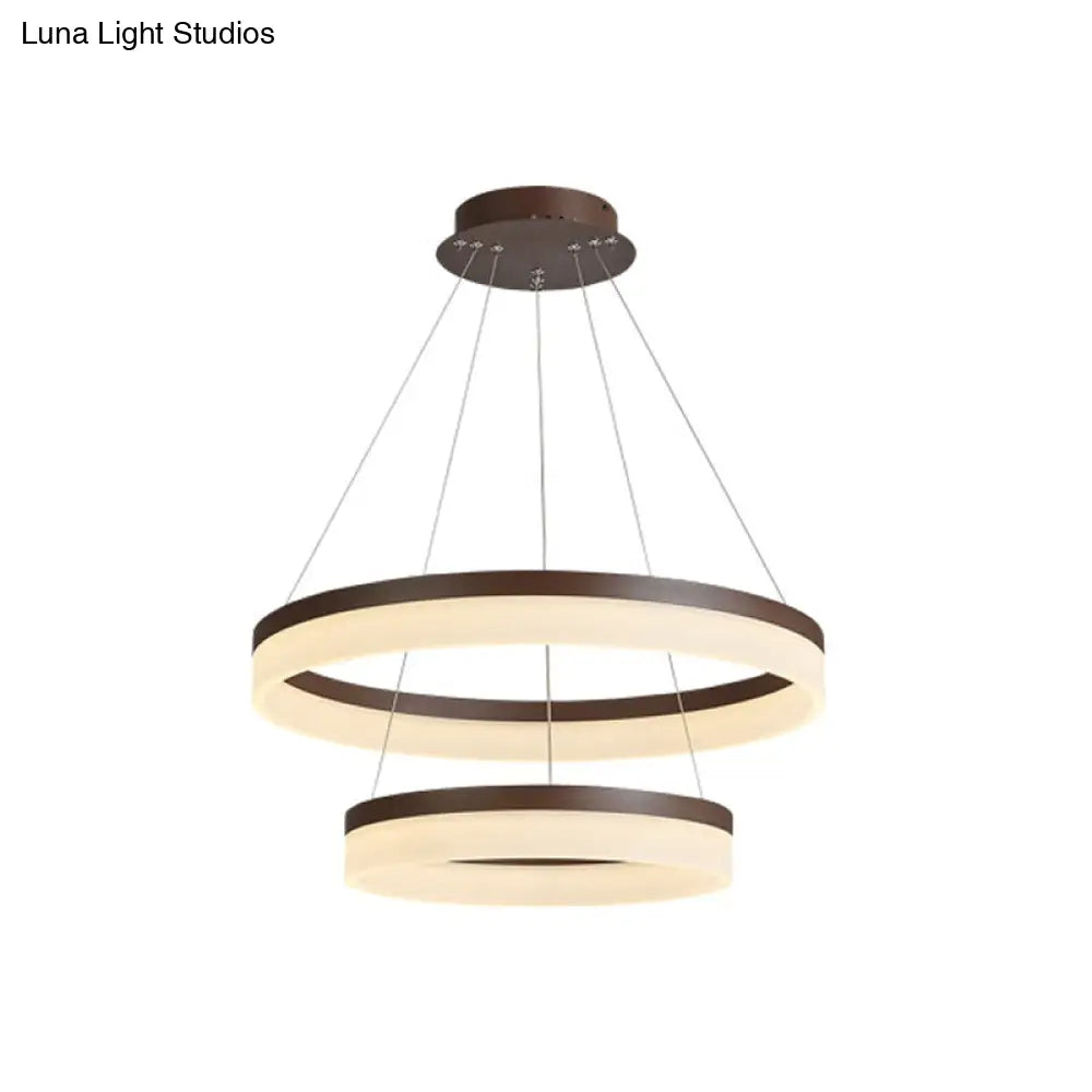 Minimalistic Acrylic Led Pendant Light Kit - Circle Chandelier In Brown For Bedroom Choose 1 To 3