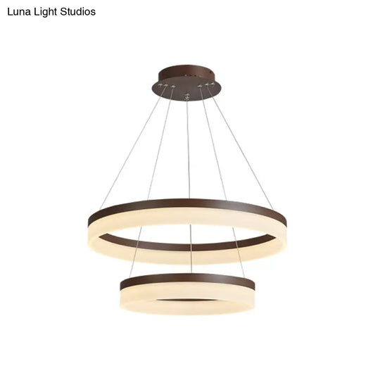 Minimalistic Acrylic Led Pendant Light Kit - Circle Chandelier In Brown For Bedroom Choose 1 To 3