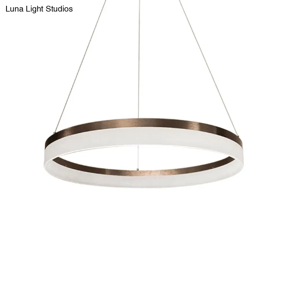 Minimalistic Acrylic Led Pendant Light Kit - Circle Chandelier In Brown For Bedroom Choose 1 To 3