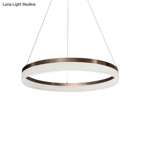 Minimalistic Acrylic Led Pendant Light Kit - Circle Chandelier In Brown For Bedroom Choose 1 To 3