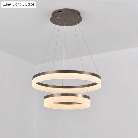 Minimalistic Acrylic Led Pendant Light Kit - Circle Chandelier In Brown For Bedroom Choose 1 To 3