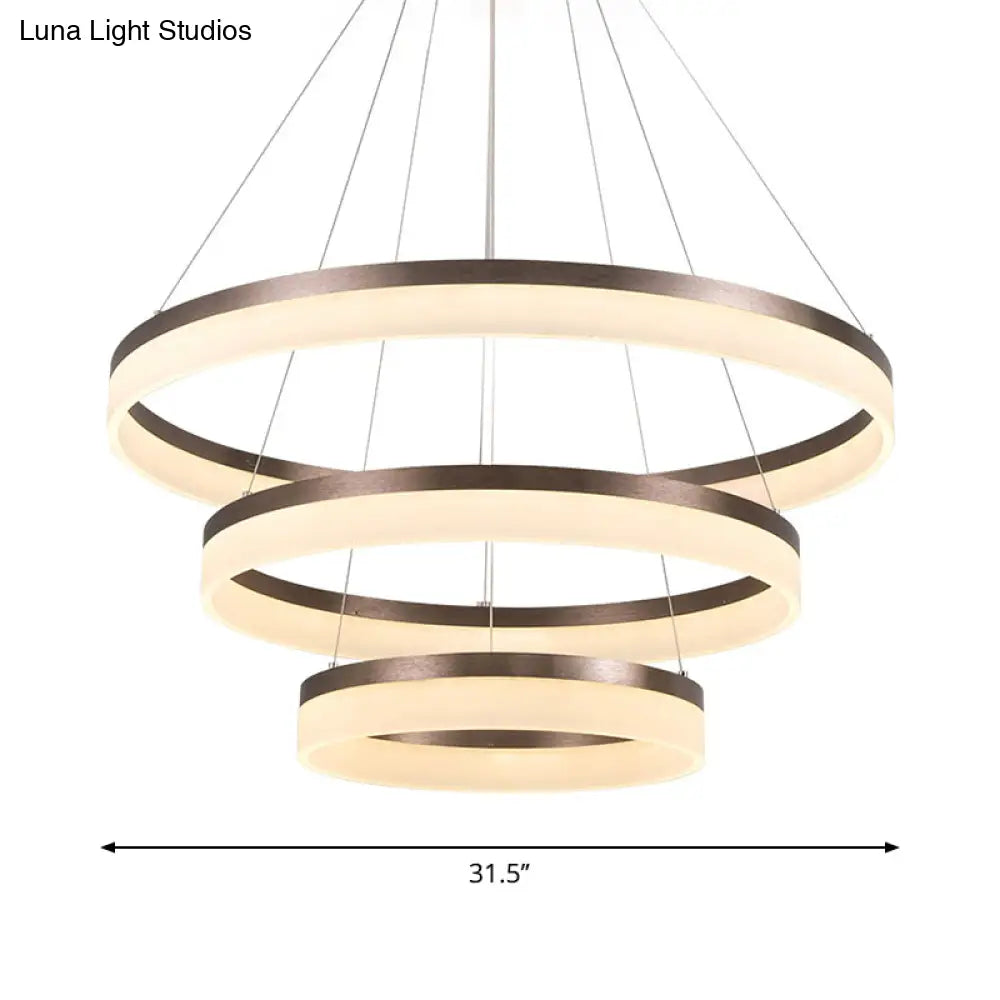 Minimalistic Acrylic Led Pendant Light Kit - Circle Chandelier In Brown For Bedroom Choose 1 To 3