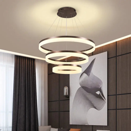 Minimalistic Acrylic Led Pendant Light Kit - Circle Chandelier In Brown For Bedroom Choose 1 To 3