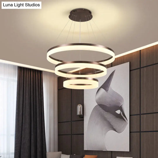 Minimalistic Brown Acrylic Led Pendant Light Kit For Bedroom - 1/2/3-Tier Circle Chandelier / 3