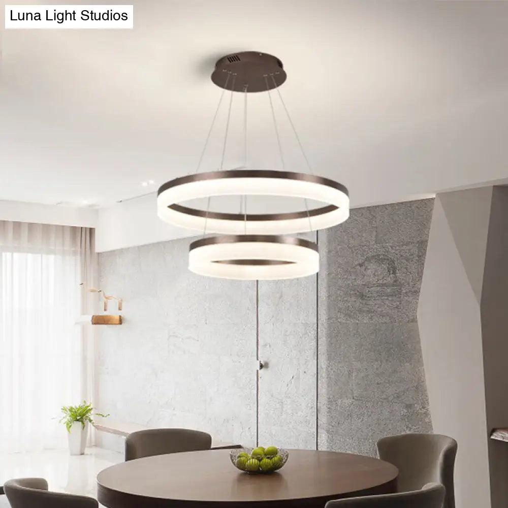 Minimalistic Brown Acrylic Led Pendant Light Kit For Bedroom - 1/2/3-Tier Circle Chandelier / 2