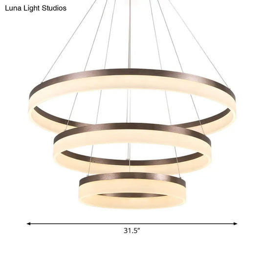 Minimalistic Brown Acrylic Led Pendant Light Kit For Bedroom - 1/2/3-Tier Circle Chandelier