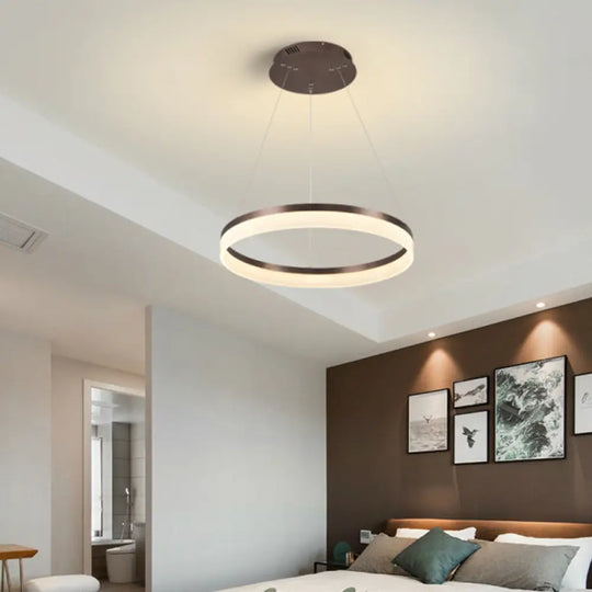 Minimalistic Acrylic Led Pendant Light Kit - Circle Chandelier In Brown For Bedroom Choose 1 To 3