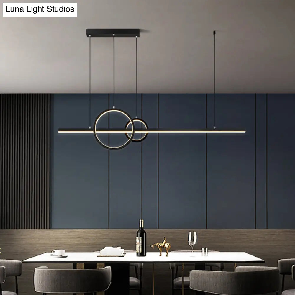 Minimalistic Acrylic Led Suspension Light For Dining Room - Linear And Ring Island Lamp In Black