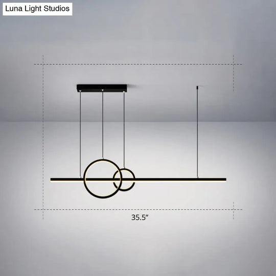 Minimalistic Acrylic Led Suspension Light For Dining Room - Linear And Ring Island Lamp In Black