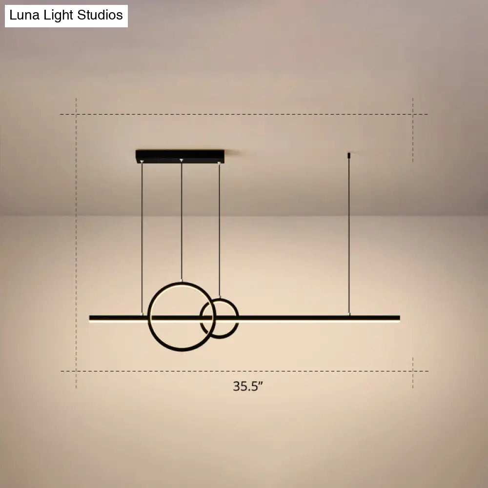 Minimalistic Acrylic Led Suspension Light For Dining Room - Linear And Ring Island Lamp In Black