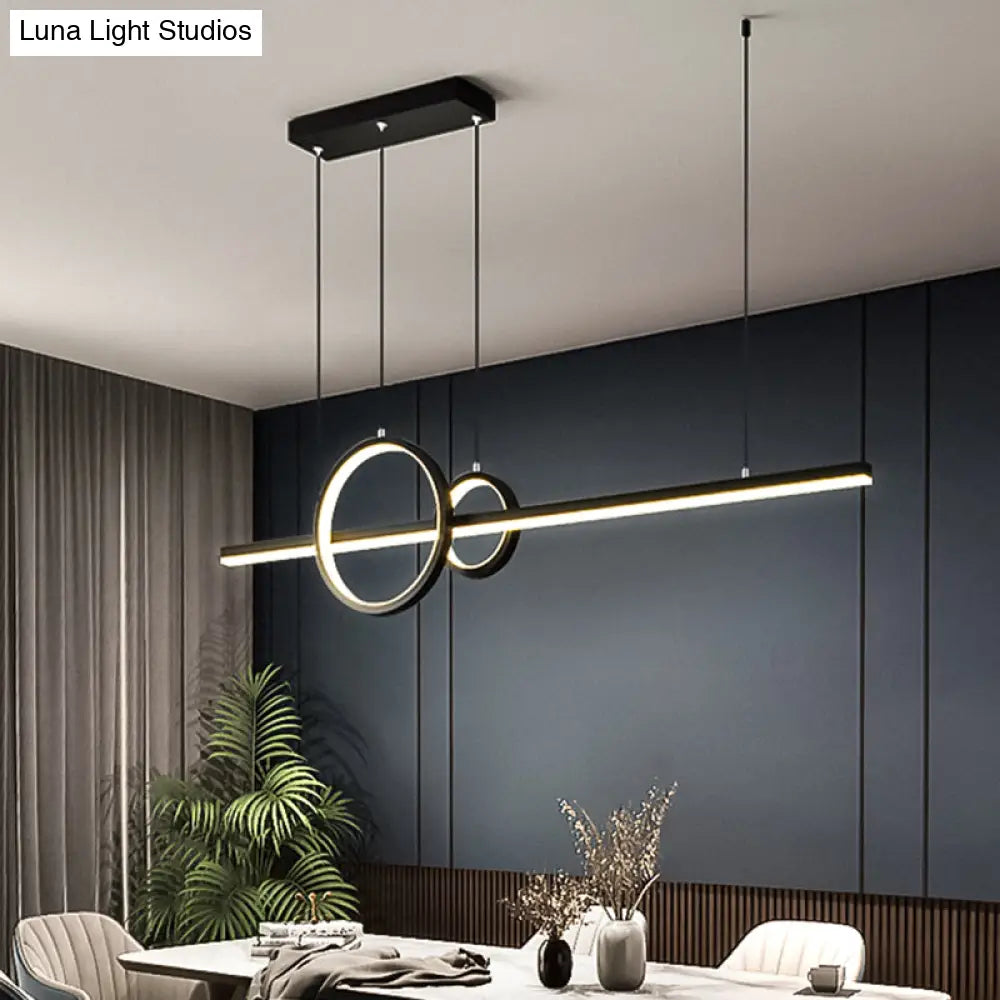 Minimalistic Acrylic Led Suspension Light For Dining Room - Linear And Ring Island Lamp In Black