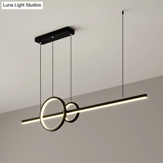 Minimalistic Acrylic Led Suspension Light For Dining Room - Linear And Ring Island Lamp In Black