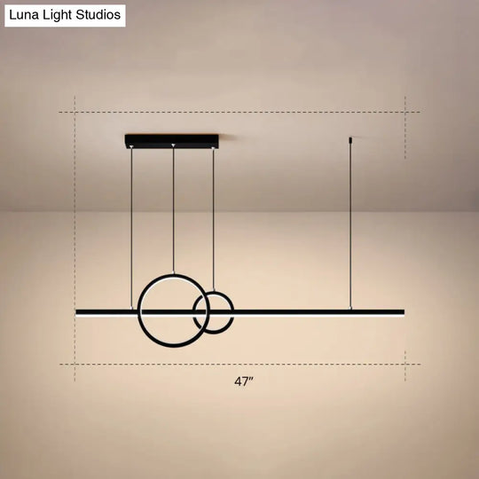 Minimalistic Acrylic Led Suspension Light For Dining Room - Linear And Ring Island Lamp In Black