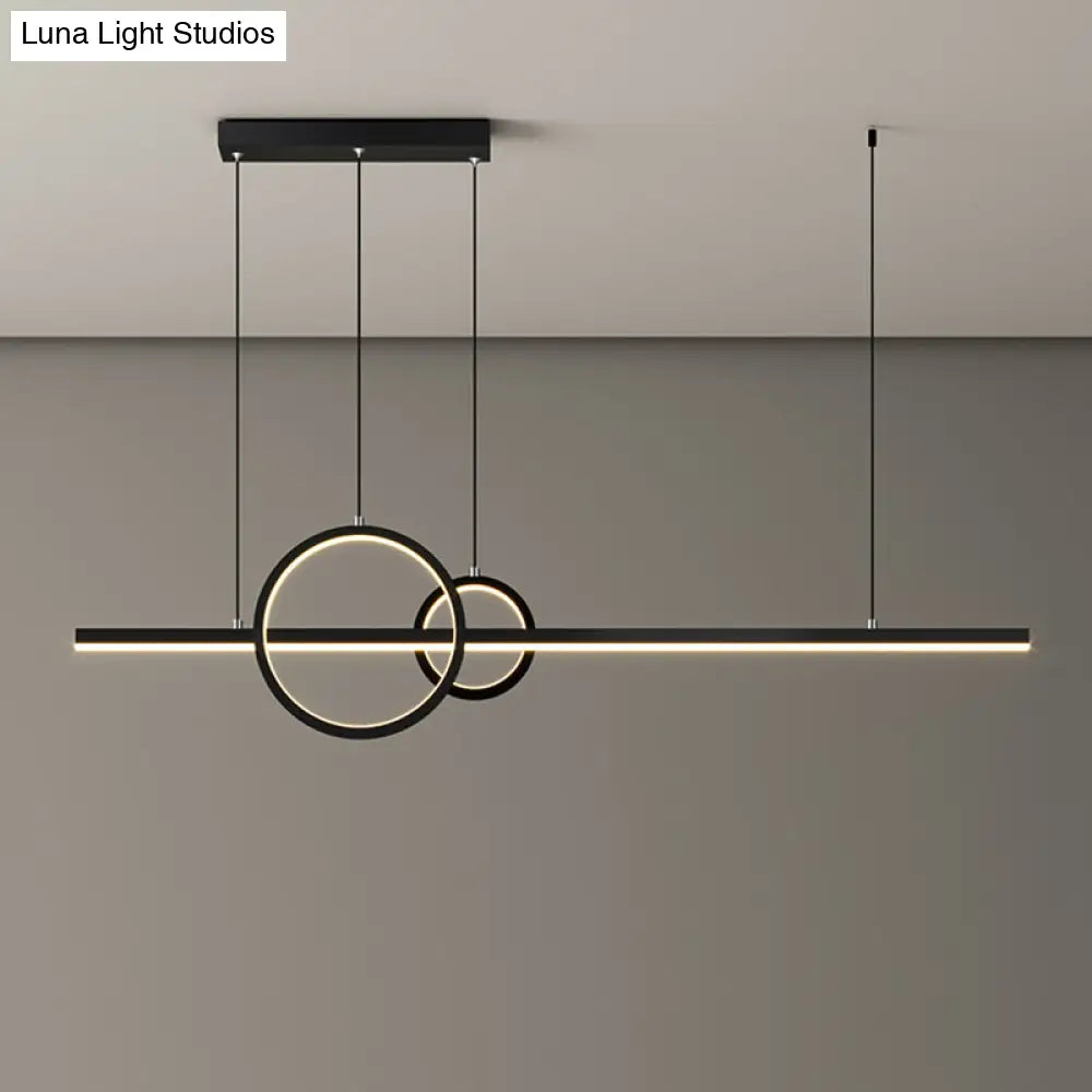 Minimalistic Acrylic Led Suspension Light For Dining Room - Linear And Ring Island Lamp In Black