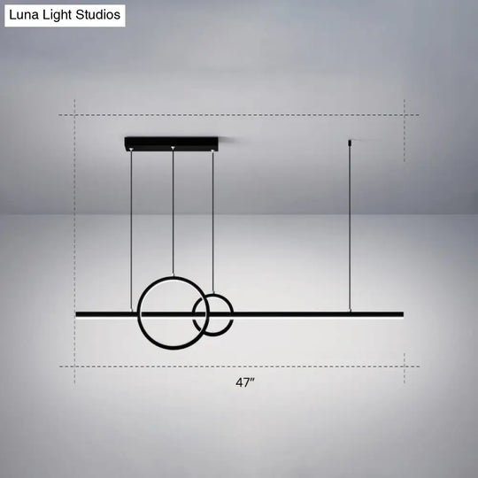 Minimalistic Acrylic Led Suspension Light For Dining Room - Linear And Ring Island Lamp In Black