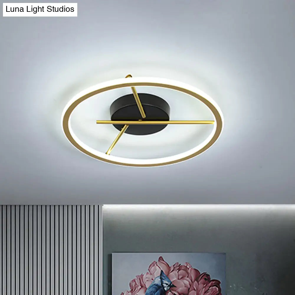 Minimalistic Aluminum Gold Led Flushmount Ceiling Light With Twig Arm - Thin Hoop Warm/White Dia