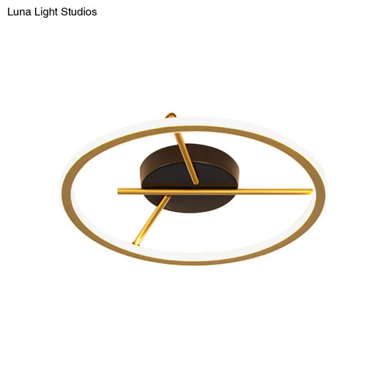 Minimalistic Aluminum Gold Led Flushmount Ceiling Light With Twig Arm - Thin Hoop Warm/White Dia