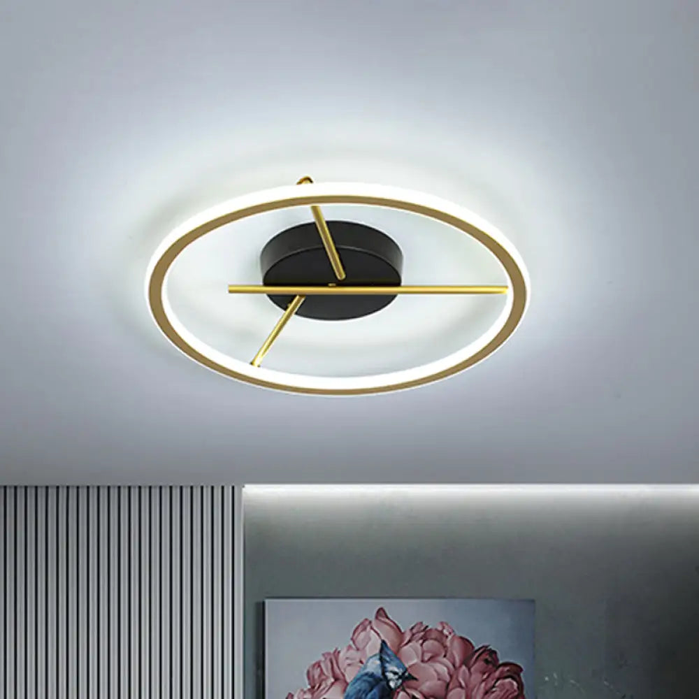 Minimalistic Aluminum Gold Led Flushmount Ceiling Light With Twig Arm - Thin Hoop Warm/White Dia