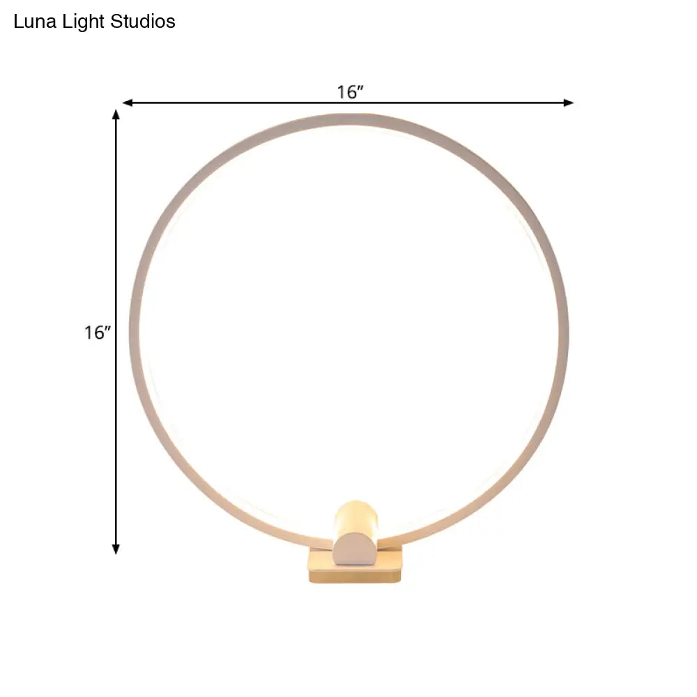 Minimalistic Annular Task Lamp: Metallic White/Coffee Led Reading Table Lighting In Warm/White Light