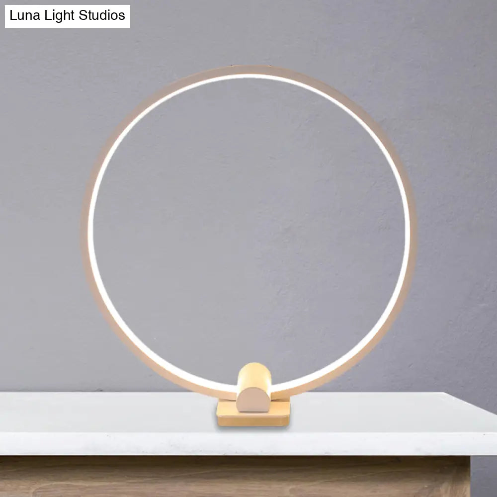 Minimalistic Annular Task Lamp: Metallic White/Coffee Led Reading Table Lighting In Warm/White Light