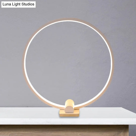 Minimalistic Annular Task Lamp: Metallic White/Coffee Led Reading Table Lighting In Warm/White Light