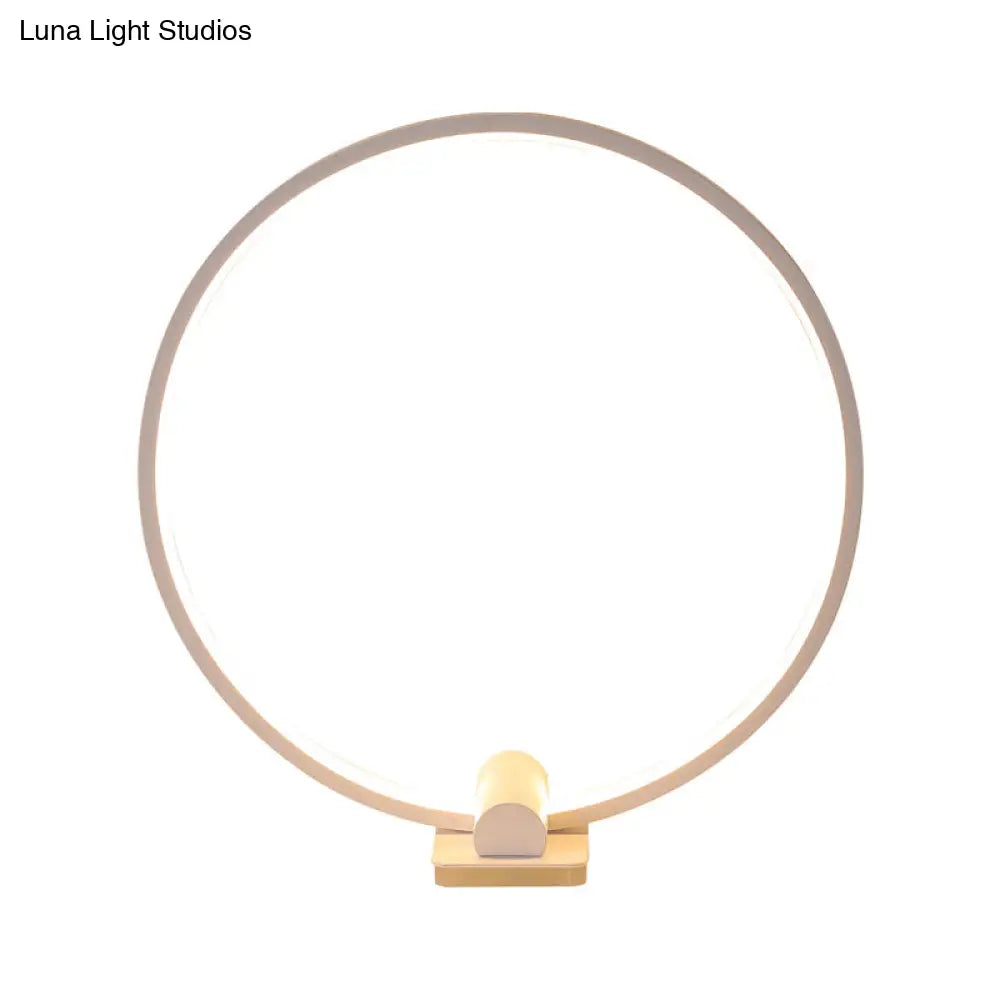 Minimalistic Annular Task Lamp: Metallic White/Coffee Led Reading Table Lighting In Warm/White Light