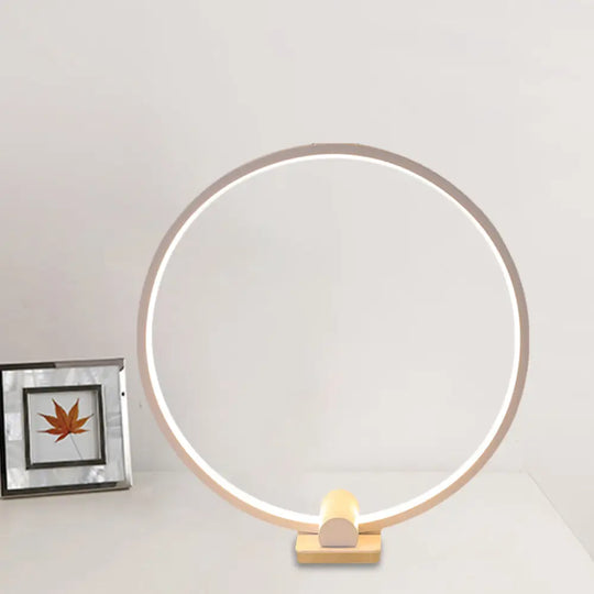 Minimalistic Annular Task Lamp: Metallic White/Coffee Led Reading Table Lighting In Warm/White Light