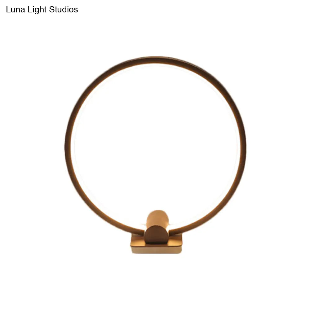 Minimalistic Annular Task Lamp: Metallic White/Coffee Led Reading Table Lighting In Warm/White Light