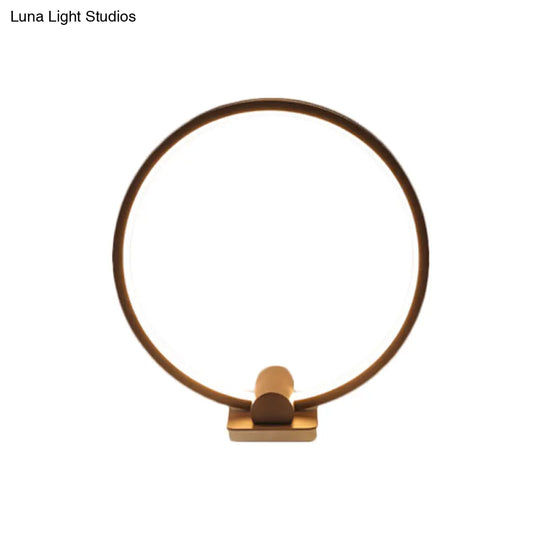 Minimalistic Annular Task Lamp: Metallic White/Coffee Led Reading Table Lighting In Warm/White Light