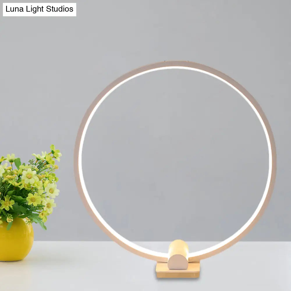 Minimalistic Annular Task Lamp: Metallic White/Coffee Led Reading Table Lighting In Warm/White Light